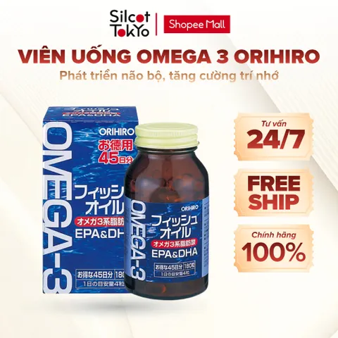 Viên uống dầu cá Omega 3 bổ mắt, bổ não Orihiro Nhật Bản 180 viên
