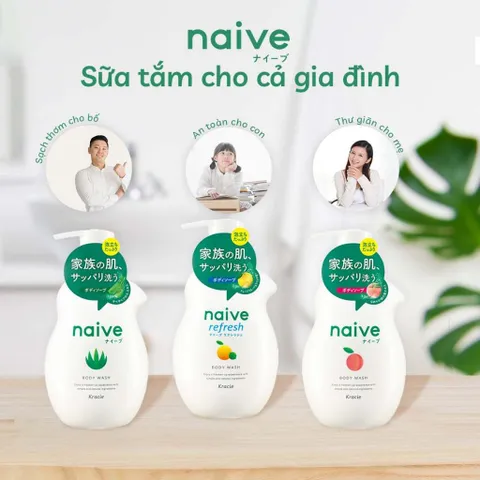 Sữa tắm Kracie Naive 530ml đào, lô hội, chanh bưởi White Conc Nhật Bản