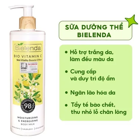 Sữa dưỡng thể trắng da Bielenda Bio Vitamin C bảo vệ da toàn diện White Conc Chai 250ml/400ml