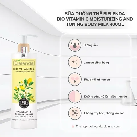 Sữa dưỡng thể trắng da Bielenda Bio Vitamin C bảo vệ da toàn diện White Conc Chai 250ml/400ml