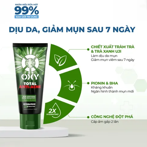 Sữa rửa mặt cho nam Oxy White Conc sạch sâu Oxy Deep Wash/ Oxy Perfect Wash/ Oxy Total Anti-Acne 100g