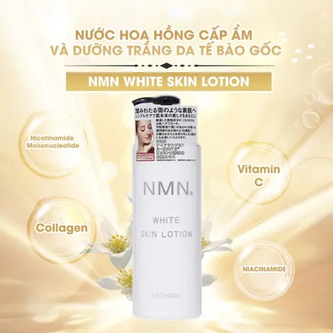 Nước hoa hồng cấp ẩm và dưỡng trắng da tế bào gốc NMN White Skin Lotion White Conc Nhật Bản 500ml