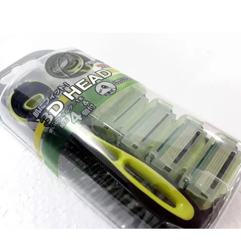 Dao cạo râu Kai Xfit 5 blade White Conc Nhật xanh lá có 4 đầu thay và nắp nhựa bảo vệ (hộp dài)