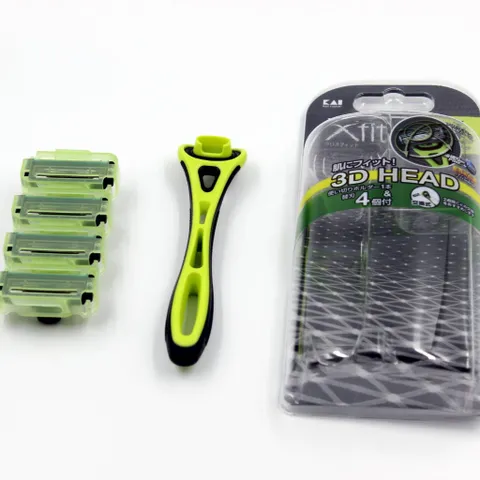 Dao cạo râu Kai Xfit 5 blade White Conc Nhật xanh lá có 4 đầu thay và nắp nhựa bảo vệ (hộp dài)