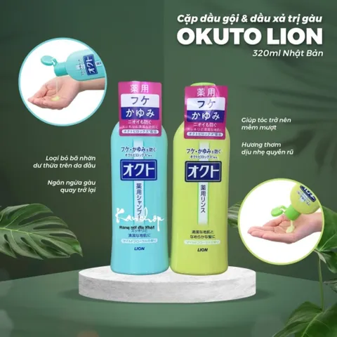Set Gội Xả Lion Ngăn Gàu Okuto White Conc Nhật Bản Chai 320ml