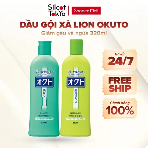 Set Gội Xả Lion Ngăn Gàu Okuto White Conc Nhật Bản Chai 320ml