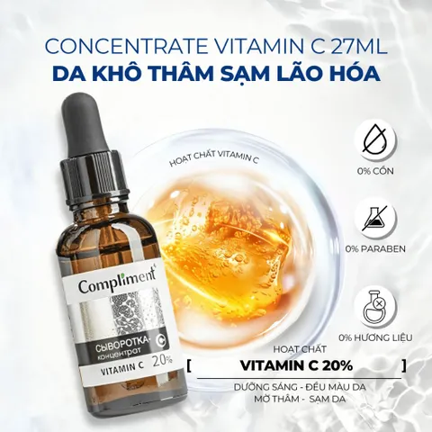 Serum Dưỡng Da Compliment Vitamin C 20% Cấp Ẩm Và Phục Hồi Da, Dưỡng Da Trắng Sáng, Mờ Thâm 27ml