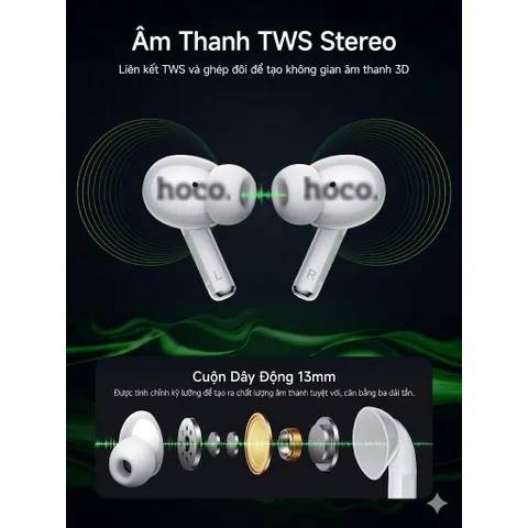Tai nghe không dây Hoco EW59, Bluetooth 5.3, chức năng sạc không dây từ tính, có chức năng định vị. (P130430)