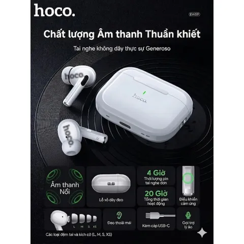 Tai nghe không dây Hoco EW59, Bluetooth 5.3, chức năng sạc không dây từ tính, có chức năng định vị. (P130430)