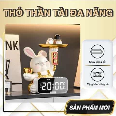 Tượng Thỏ Thần Tài THT DECOR Tượng Thỏ Decor Phát Tài Kèm Đồng Hồ Điện Tử LED Hiện Đại Trang Trí Nhà (P130347)