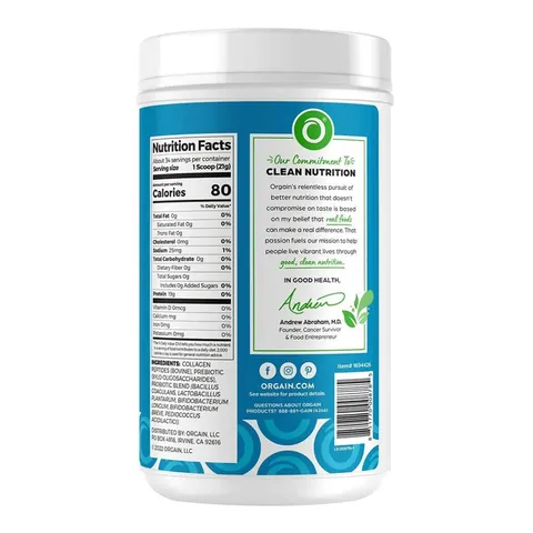 Orgain Collagen Peptides + Probiotics - Cung cấp các chủng lợi khuẩn tốt cho hệ tiêu hóa chính hãng Mỹ