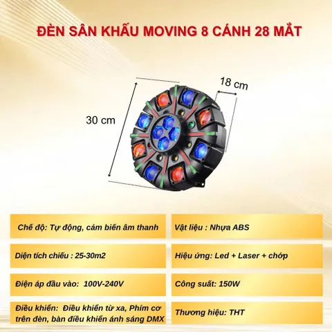 Đèn xoay sân khấu 8 cánh 28 mắt bản mới THT SHOP đèn LED treo trong nhà ngoài sân vườn quán karaoke (P129775)