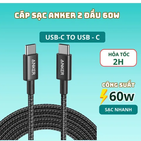 Cáp sạc Type c to typec c 60W dây sạc nhanh Anker cho iP 15 trở lên,androi chân TyC  [ko hôp] (P129762)