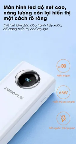 Sạc dự phòng PISEN Pro Digital PowerLap 65W - 30.000mAh (hàng new no box) (P129435)
