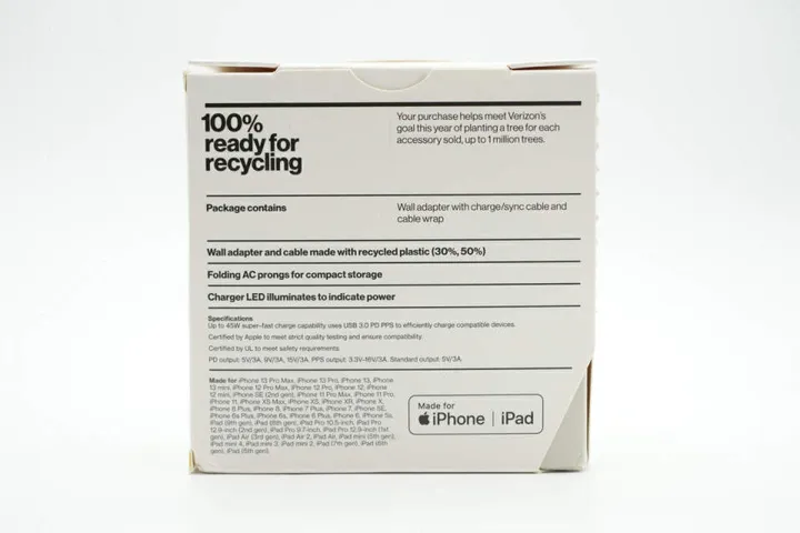 Bộ sạc nhanh 45W Verizon (Mỹ) kèm cáp C to C dài 2M, sạc nhanh PPS/PD/QC - Không bảo hành cáp đi kèm (P128006)