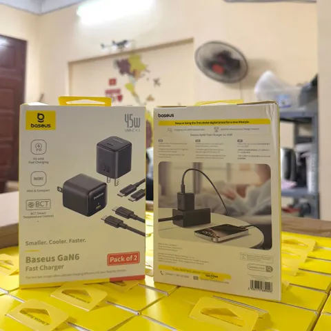 Combo 2 bộ sạc C-C Baseus GaN6 45w - 2 củ + cáp C–C 60W, nhanh - gọn - tiện lợi (P127626)