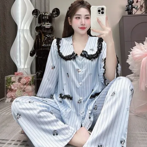 (40-60kg) Pijama tay lỡ cổ ren tiểu thư