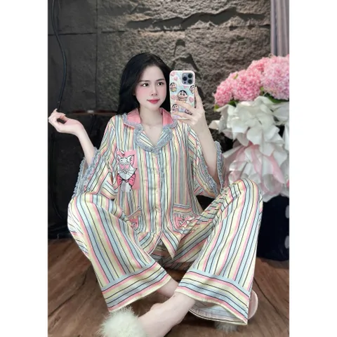 (45-62kg) Pijama cổ truyền thống phối ren