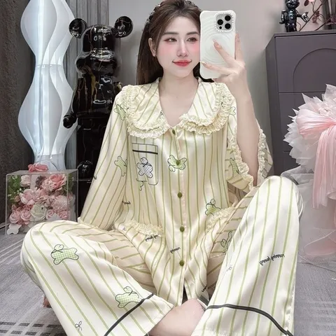(40-60kg) Pijama tay lỡ cổ ren tiểu thư
