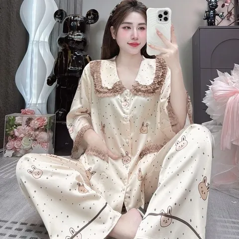 (40-60kg) Pijama tay lỡ cổ ren tiểu thư