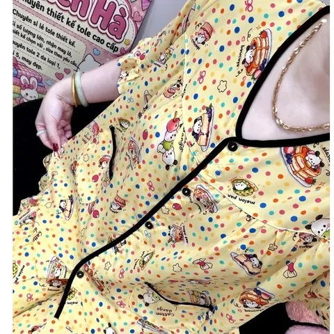 Bộ ngủ Tay loe quần dài tole