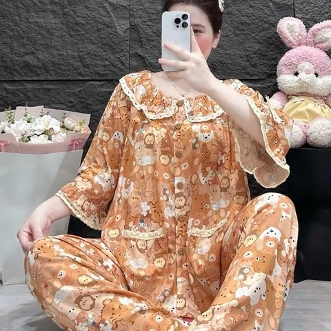 Đồ ngủ cổ sen tay lửng tầng