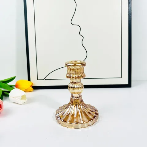 Chân Nến Thủy Tinh Phong Cách Châu Âu Màu Hổ Phách Đế Nến Trang Trí Tiệc Cưới Giá Đỡ Nến Trang Trí Phòng Chụp Ảnh