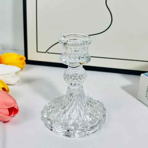 Chân Nến Thủy Tinh Phong Cách Châu Âu Màu Hổ Phách Đế Nến Trang Trí Tiệc Cưới Giá Đỡ Nến Trang Trí Phòng Chụp Ảnh