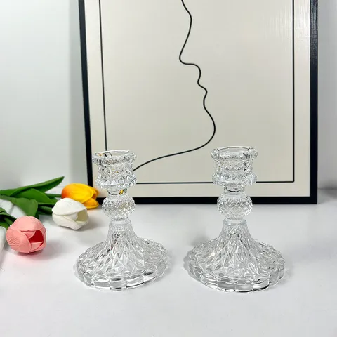 Chân Nến Thủy Tinh Phong Cách Châu Âu Màu Hổ Phách Đế Nến Trang Trí Tiệc Cưới Giá Đỡ Nến Trang Trí Phòng Chụp Ảnh