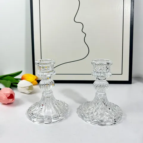 Chân Nến Thủy Tinh Phong Cách Châu Âu Màu Hổ Phách Đế Nến Trang Trí Tiệc Cưới Giá Đỡ Nến Trang Trí Phòng Chụp Ảnh