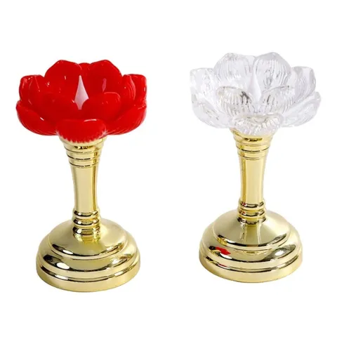 Bộ 2 Đèn Thờ Hoa Sen Điện Tử LED Tặng Pin AAA - Nến Hoa Sen Không Khói Trang Trí Bàn Thờ Phật Gia Tiên