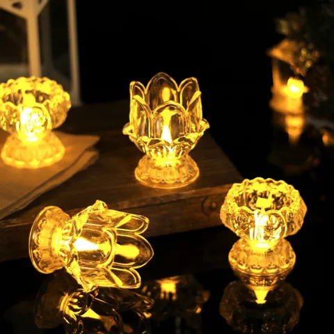 Bộ 2 Nến Điện Tử Hoa Sen LED Pin Cúc Áo AG10/LR1130, Nến Không Khói Ánh Sáng Vàng Ấm, Trang Trí Bàn Thờ Gia Tiên