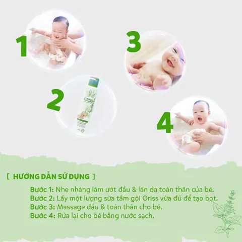Sữa Tắm Gội Cho Bé Oriss Baby – Dịu Nhẹ, Không Cay Mắt, Giúp Da Bé Mềm Mịn & Khô Thoáng, Chai 150ml