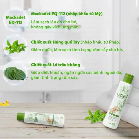 Sữa Tắm Gội Cho Bé Oriss Baby – Dịu Nhẹ, Không Cay Mắt, Giúp Da Bé Mềm Mịn & Khô Thoáng, Chai 150ml