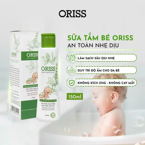 Sữa Tắm Gội Cho Bé Oriss Baby – Dịu Nhẹ, Không Cay Mắt, Giúp Da Bé Mềm Mịn & Khô Thoáng, Chai 150ml