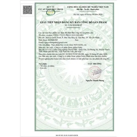 Gel Dạ Dày NOVAGEL Dân Khang – Phù Hợp Người Trào Ngược, Bảo Vệ Niêm Mạc, Êm Dịu Dạ Dày, Hộp 20 Gói