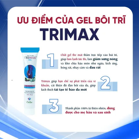 Gel Bôi Trĩ Trimax - Giúp Giảm Đau Rát Và Co Búi Trĩ , Giảm Ngứa Ngăn Ngừa Sưng Chảy Máu (Tuýp 20g)