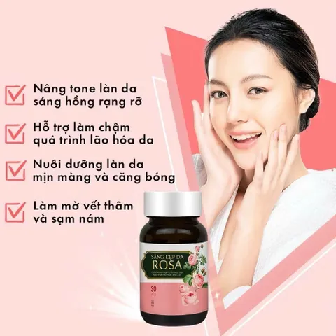 Viên Uống Sáng Da Rosa Chiết Xuất Nhau Thai Cừu Úc Bổ Sung Collagen Giúp Da Mịn Màng Hộp 30 viên