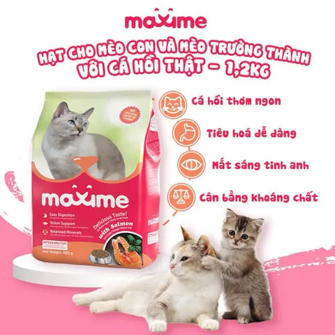 Combo 5 gói hạt Maxime cho mèo mọi độ tuổi - Thức ăn Maxime vị cá Hồi & Ngừ gói 1,2kg