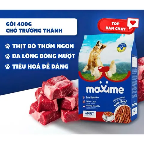 Thức ăn vị bò nướng dành cho tất cả các giống chó Maxime Adul gói 400g & 1,5kg