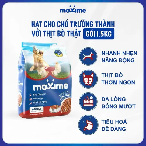Thức ăn vị bò nướng dành cho tất cả các giống chó Maxime Adul gói 400g & 1,5kg