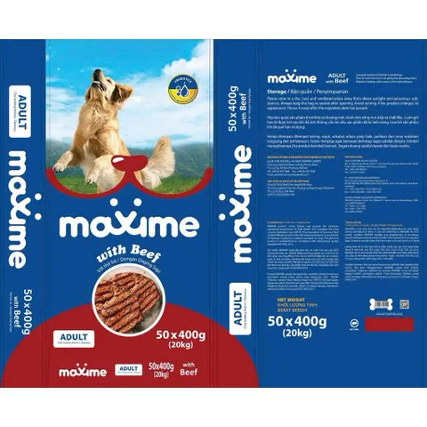 Thức ăn vị bò nướng dành cho tất cả các giống chó Maxime Adul gói 400g & 1,5kg
