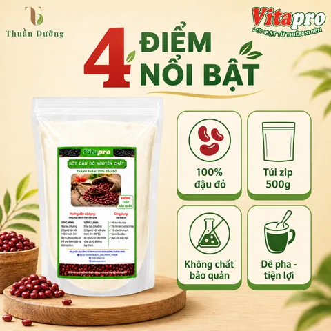 Bột Đậu Đỏ Nguyên Chất Vitapro 500G - Không Đường - Dạng Túi Zip