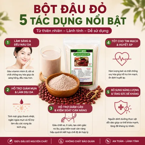 Bột Đậu Đỏ Nguyên Chất Vitapro 500G - Không Đường - Dạng Túi Zip