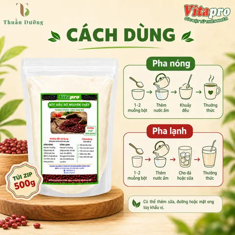Bột Đậu Đỏ Nguyên Chất Vitapro 500G - Không Đường - Dạng Túi Zip