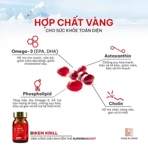 [CHÍNH HÃNG] Viên Uống Dầu Nhuyễn Thể Biken Krill Nhật Bản (Hộp 120 Viên)