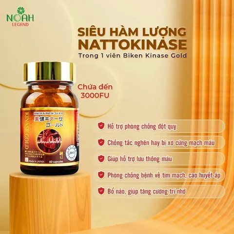BIKEN KINASE GOLD  - Viên uống Hỗ trợ giảm mỡ máu, giảm nguy cơ xơ vữa mạch máu, Hộp 60 viên