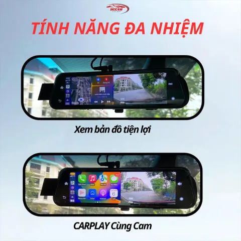 Camera Hành Trình Gương D10Plus HCCAM Có CarPlay/Android Auto, Ghi Hình 2 Kênh 4K Sắc Nét, Góc Siêu (P123687)