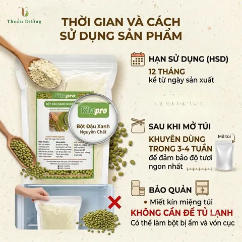 Bột Đậu Xanh Nguyên Chất Vitapro 500G - Không Đường - Dạng Túi Zip - Thanh Nhiệt, Dinh Dưỡng