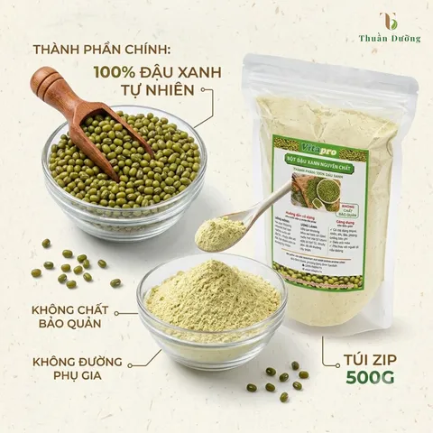 Bột Đậu Xanh Nguyên Chất Vitapro 500G - Không Đường - Dạng Túi Zip - Thanh Nhiệt, Dinh Dưỡng